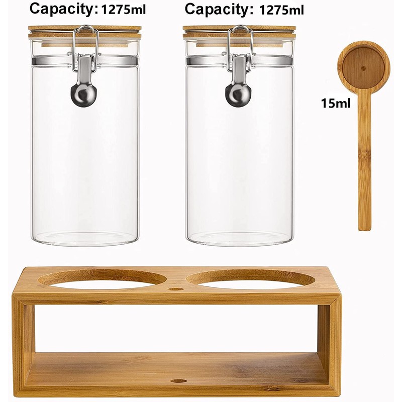 Yangbaga Glass Coffee Containers with Shelf, 2 x 45 oz