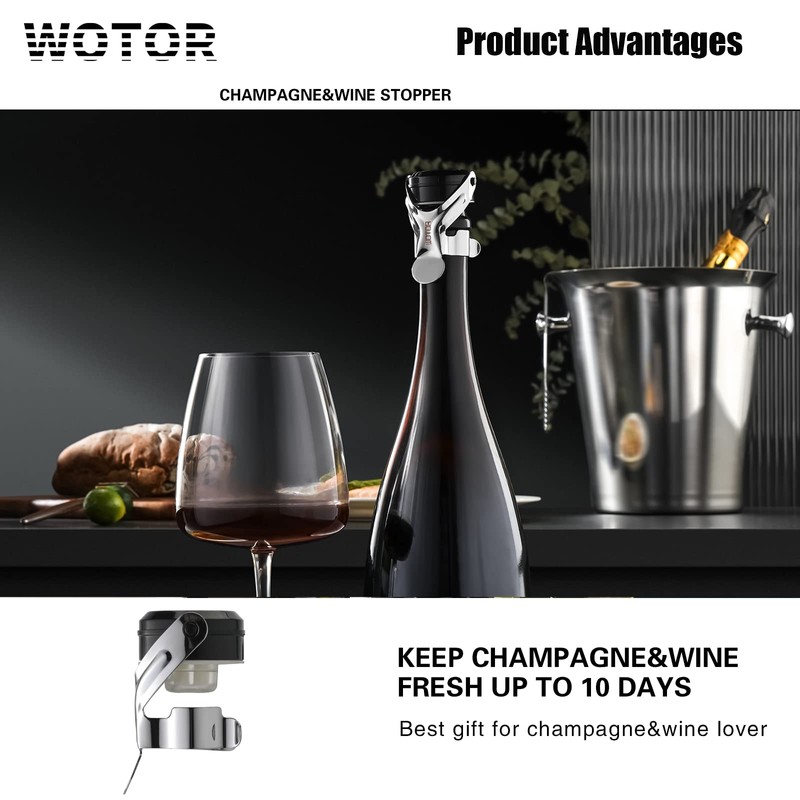 WOTOR Champagne&Wine Bottle Stoppers Stainless Steel with Food Grade Silicone,