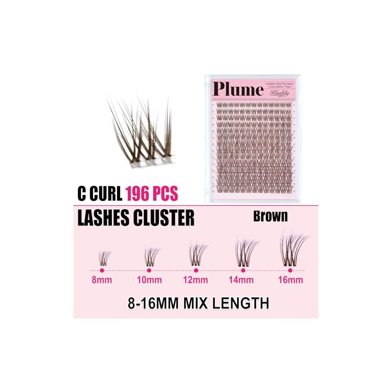 Plume Brown Lashes Natural Lash ClustersWith Invisible Band DlY Lash