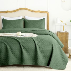 FLYMME Queen Quilt Bedding Set Olive Green Lightweight Bedspreads Full Size,Soft Microfiber Bed Coverlet for All Season (1 Quilt, 2 Shams)