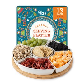 Chef Tacos Ceramic Taco Serving Platter - Divided Serving Tray for Taco Tuesday Lazy Susan Taco Bar - Chip and Dip Serving Set for Party - Appetizer Serving Tray for Salsa, Snacks (13 in)