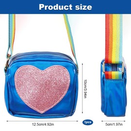 KUIZHEN Girl Shoulder Bag Handbags Love Heart Shape, Little Girls Handbag, Toddler Handbag Laser Crossbody Bags Rainbow Shoulder Strap for Shopping School Travel