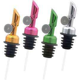 KIBBEH 4 Pack Colorful Stainless Steel Pourers Auto Flip Olive Oil Dispenser Spout One Handed Open & Close Cap Keeps Oil Fresh Alcohol Pour Spouts (Gold, Silver, Rose Gold, Green)