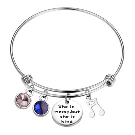 AKTAP Waitress Musical Inspired Bangle She is Messy But She's Kind Broadway Musical Quote Gift (Broadway Quote Bracelet)
