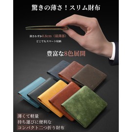 Kawaoto Men's Wallet 2-Fold Thin Pueblo Leather Genuine Leather Compact Small Zipper Slim Made by Top-Class Leather Artisans Gift, navy blue