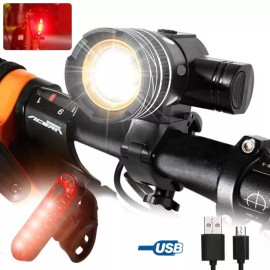 Unbranded 30000LM USB Rechargeable LED MTB Bicycle Light Racing Headlight & Rear Lamp Kit