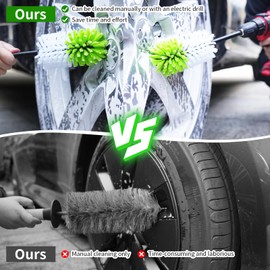 Wheel Brush, Soft Drill Wheel Cleaner Brush, Drill Brush for Car Wheel, No Scratches Highly Dense and Durable Car Wheel Brush Rim Tire Car Cleaning Brush for Wheels, Rims, Engines, Exhaust