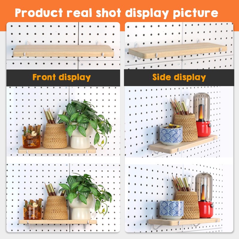 SEMPOMA Solid Wood Pegboard Shelf, High Balance and No tilt,