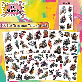 UVUXO Dirt Bike Temporary Tattoo for kids - 60 Styles Temporary for Girls Boy Body Arm Shoulder Motorcycle Tattoos Stickers, Birthday Party Supplies Gifts for Kids, Motocross Party Decoration Supplies