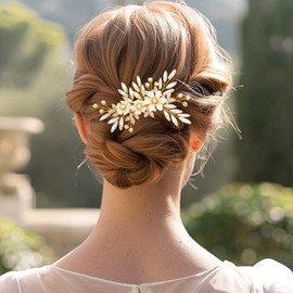 Zoestar Flower Bridal Wedding Hair Comb Golden Rhinestone Headpiece Bridal Crystal Leaf Hair Accessories for Women and Girls