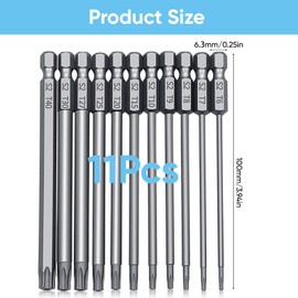 100mm Torx Screwdriver Bit Set - 11pcs Star Magnetic Security Star Bits T6-T40, 1/4 Inch Hex Shank S2 Steel Torx Bits for Impact Drivers, Power Tools, Auto Repair, Electronics, and Furniture