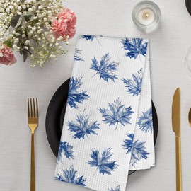 dvhdajed Fall Chinoiserie Pumpkins Kitchen Towel and Dish Towel Set of 2, Grandmillennial Maple Leaf Decor Hand Towels,Blue and White Pumpkin Decorative Dish Tea Towels for Bathroom Kitchen,16x24 in