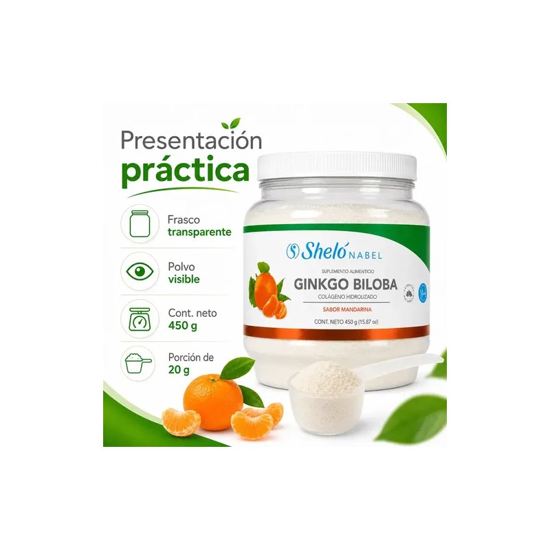 Colágeno Hidrolizado Sheló Nabel Ginkgo Biloba Sabor Mandarina 450g