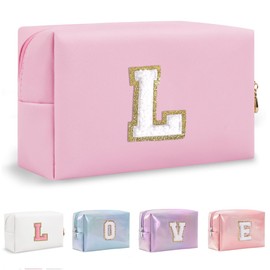 Yintry Makeup Bag Set Organizer Cotton Letter Cosmetic Pouch Large Capacity Travel Toiletry Bag Women Girls Birthday Gifts Portable Brush Storage Bag with Divider and Handle