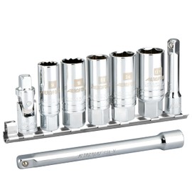 AEROFORCE 3/8-Inch Drive Spark Plug Socket Set 8PCS - Includes 6 Point Sockets 5/8-inch, 3/4-inch and 13/16-inch, 12 Point Sockets 14mm&18mm, 2 Extension Bars,Universal Joint