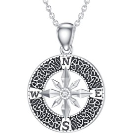 BETHZA Diamonds Compass Necklace S925 Sterling Silver Celtic Knot Compass Necklace Graduation Friendship Talisman Travel Pendant Necklace Inspirational Graduation Gift Jewelry Gifts for Women
