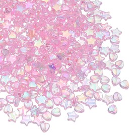 PATIKIL 9-11 mm Acrylic Round Beads, 1000 Pcs Heart Star Shape Bead AB Colors Round Clear Spacer Beads with Hole for Earring Bracelet Necklace Key Chains, Pink