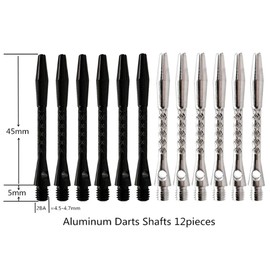 BIPY 12/Pack Dart Shafts in Black and Silver 2BA Metal Accessories Harrow Stems Aluminum Dart Pole Rod in Aluminum with Standard 2BA Thread