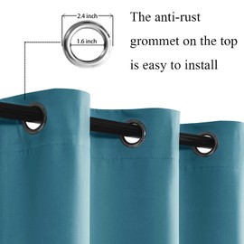 JIUZHEN Turquoise Blackout Curtains with Tiebacks Thermal Insulated, Light Blocking and Noise Reducing Grommet Curtains for Bedroom and Living Room, Set of 2 Window Curtain Panels, 70 x 84 Inch Length