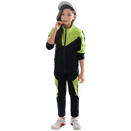 SXSHUN Girls' Tracksuit, Children's Jogging Suit, Sports Suit, Two-Piece Clothing Set, Leisure Suit, Sports Jacket and Sweatpants, Green