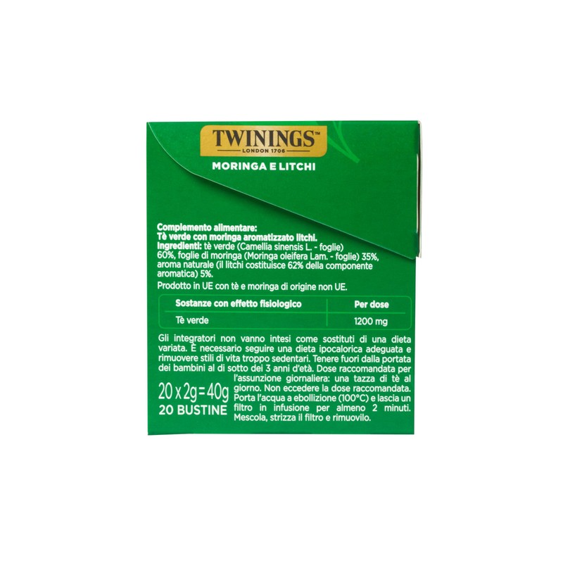 Twinings, Tè Verde con Moringa Aromatizzato al Litchi, Gusto Dolce
