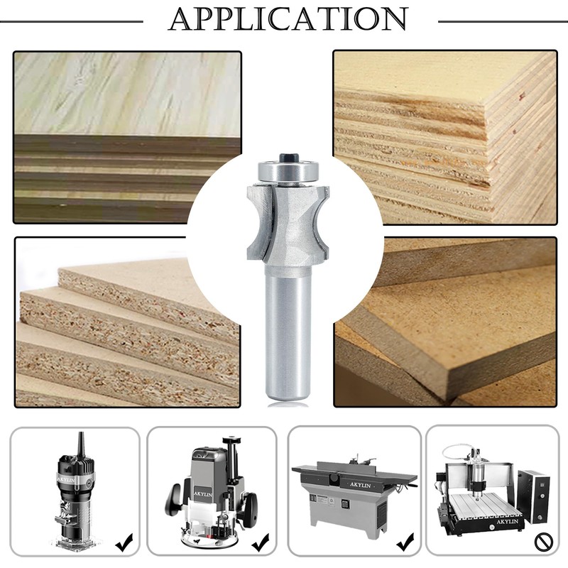 Akylin Convex Edge Oval Router Bits 1/2 Inch Shank,Convex Column