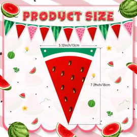 Tudomro 4 Pcs Watermelon Party Banner Triangle Paper Pennant Flag Banner Garland Decor for Watermelon Birthday Baby Shower Party Decoration (Red Pink Green)