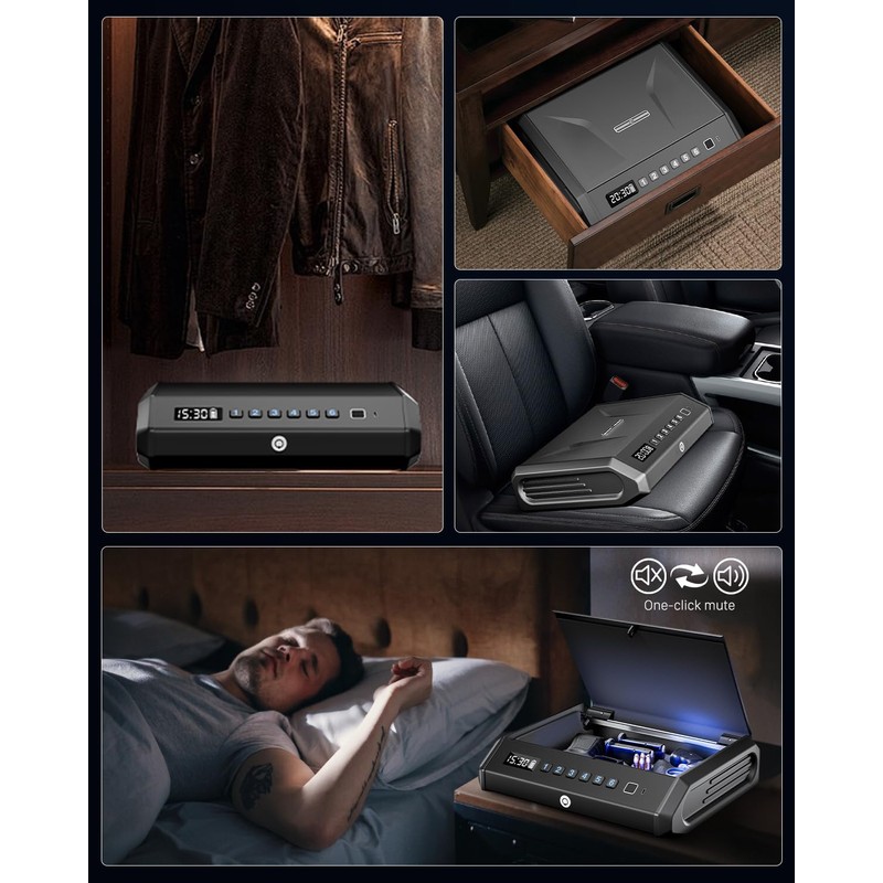 Rechargeable Gun Safe for Pistols 3-Ways unlock Biometric Fingerprint Digital