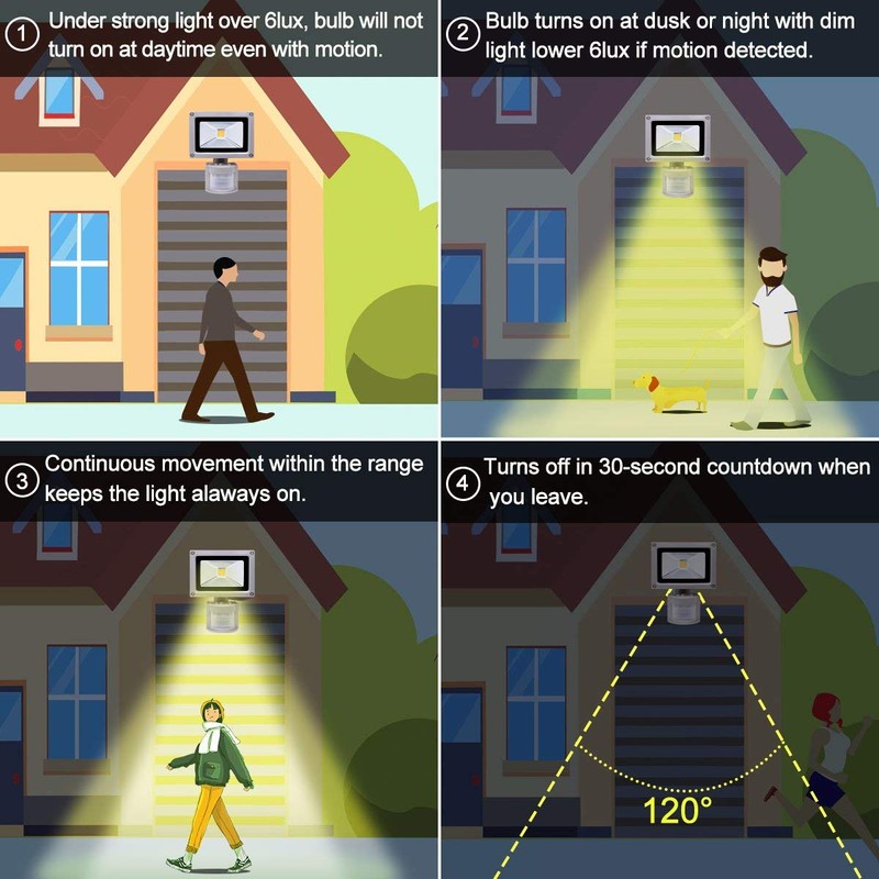 Z Motion Sensor Flood Lights Outdoor,10W Induction LED Lamp, IP65