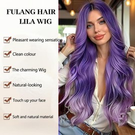 Fulang Hair Long Wavy Purple Mixed Purple Wig for Women, Long Curly Heat Resistant Fibre Synthetic Wig Ombre Wigs, Peruka Women's Natural Hair for Daily Use