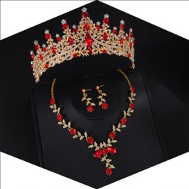 GEURLEV Wedding Crystal Tiaras and Crowns for Women, Bride Royal Queen Headband Princess Quinceanera Headpieces for Birthday Prom Pageant Party (Red)