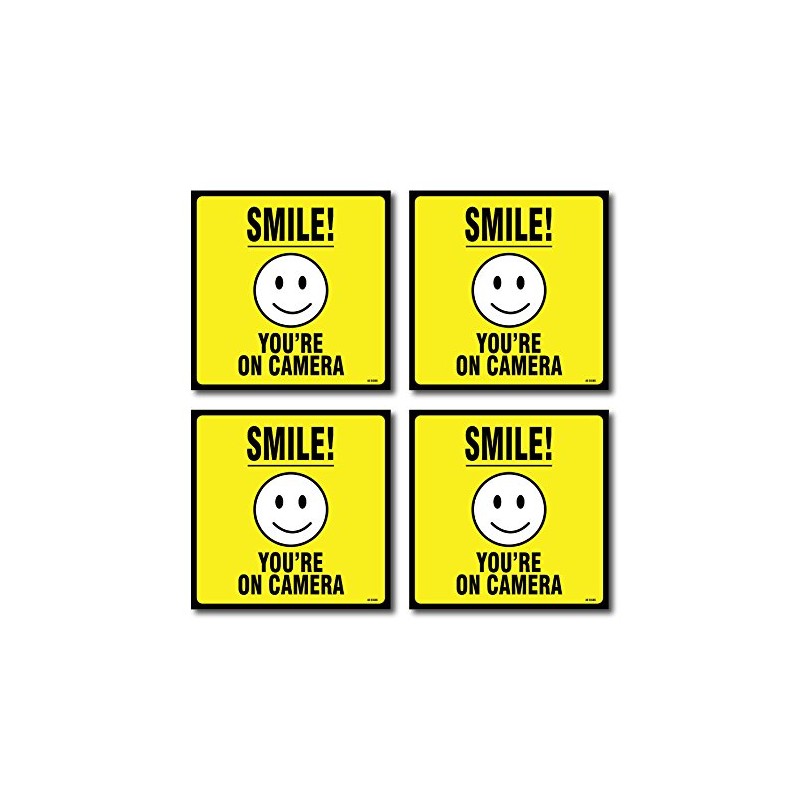 (4-Pack) Smile! You Are On Camera Sign, 5.5 X 5.5