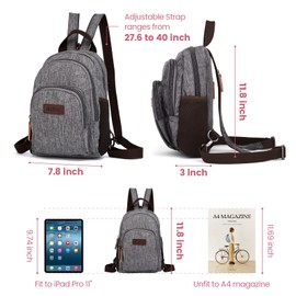 Sling Bag, PACKISM Adjustable Straps Sling Backpack, Multiple Compartment Pockets Crossbody Bags for Women, Multi-purpose Backpack Purse, Grey