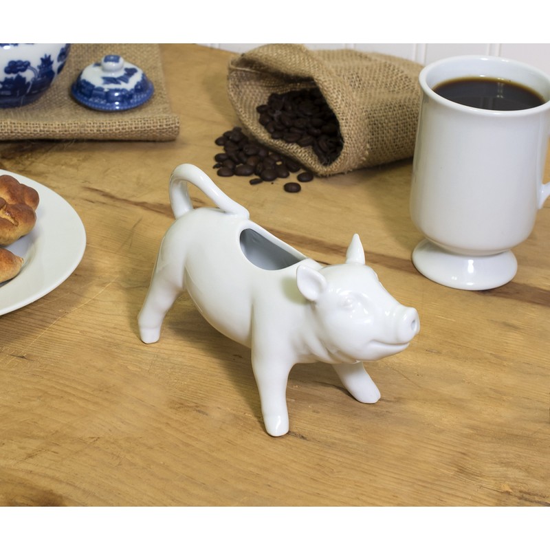 HIC Pig Creamer with Handle, Fine White Porcelain, 6-Ounces