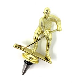 Hockey Wine Bottle Stopper - Handmade with Stainless Steel Base and Repurposed Trophy Top