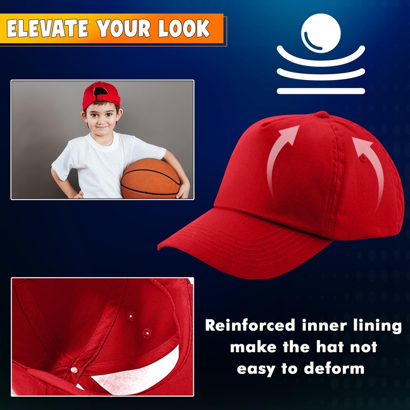 HiFEN® Unisex Kids 5 Panel Pre-Curved Plain Adjustable Baseball Cap