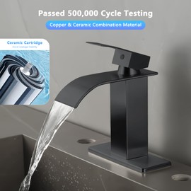 Black Bathroom Faucet,Single Handle Stainless Steel Waterfall Bathroom Sink Faucet,RV Faucet,Deck Mount Vanity Faucets with Overflow Pop-up Drains