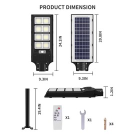 Solar Street Light 400W - 6500K LED Solar Power Street Lights with Panel 10000LM Dusk to Dawn Outdoor Flood Lighting Waterproof IP65 Exterior Motion Sensor Security Pole Lamp for Yard Garden-2Pack