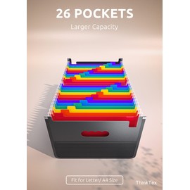 ThinkTex 26 Pockets Expanding File Folder, Upright & Open Top, A-Z Colorful Tabs, Larger Capacity Accordian Folder, Teacher Supplies