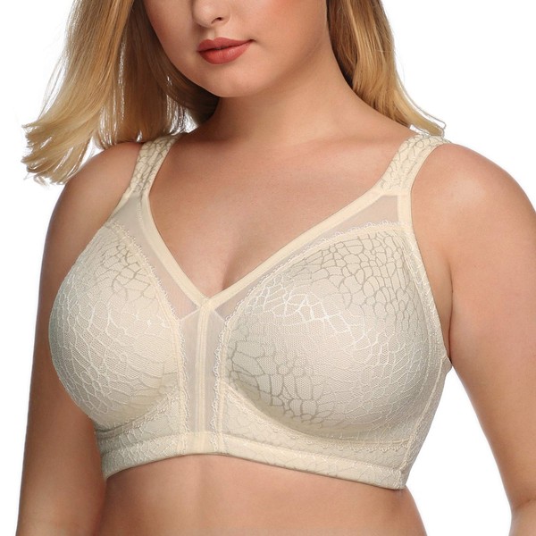 DotVol Women's Full Coverage Minimizer Bra Non-Padded Floral Lace Wirefree