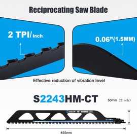 MUOZLOP 18 inch Masonry Reciprocating Saw Blades,2TPI Carbide Blade Strong teeths for Cutting Brick, Cement, Porous Concrete ，1 Pack (1, 18 inch)