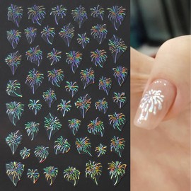 8 Sheets Xmas Fireworks Nail Decals Holographic Laser New Year Nail Stickers 3D Self-Adhesive Gold Silver Fireworks Nail Art Stickers Winter Christmas Nail Decoration for Women Girls Nail Designs