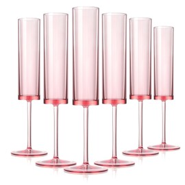6 Pieces Pink Champagne Flutes 6 OZ Acrylic Square Champagne Glasses Stemmed Coupes Reusable Wedding Toasting Glasses Rose Bride Wine Glasses For Birthday Party Wedding Anniversary Christmas (Modern)