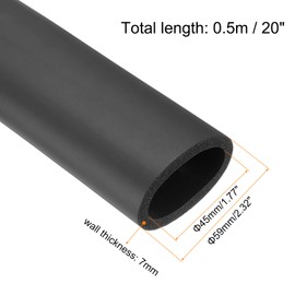 sourcing map Pipe Insulation Foam Tube Lagging Insulation Pipe 45mm(1 3/4") ID 59mm OD 20" Heat Preservation for Handle Grip Support,Black