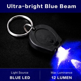 RaySoar - Paquete de 6 llaveros de luz azul ultrabrillante, mini linterna LED azul, linterna de llavero azul para observación nocturna