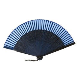Stylish kimono Iroha Hand Fan, Carving Pattern, Kyoto Braid Charm, Silk, Luxury 100% Silk, 692: Blue Sea Wave