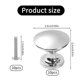 10 Pcs Round Cabinet Door Knob Set, Diameter 28 mm Mushroom Shape Cabinet Knob with Screws, Silver Aluminium Drawer Knob for Cabinet, Wardrobe, Cupboard, Furniture