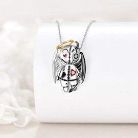 YONFQE Voodoo Doll Necklace 925 Sterling Silver with Angels and Demons Voodoo Pendant Jewellery for Angels and Demons Gifts for Women