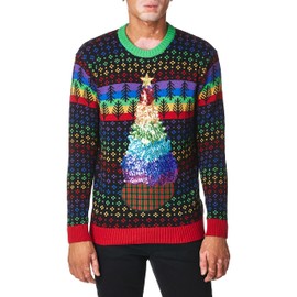Blizzard Bay Men's Rainbow Xmas Tree Sweater, Black, Small