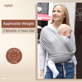 Aolso Baby Sling Wrap, Hands-Free Baby Wrap Carrier, Stretchy Baby Wrap with Baby Bibs, Wrap-Around Baby Straps Newborn to Toddler, Newborn Sling - Baby Carrier (Grey)